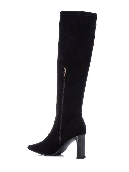 Wildleder Damenstiefel mit hohem Absatz Schwarz
