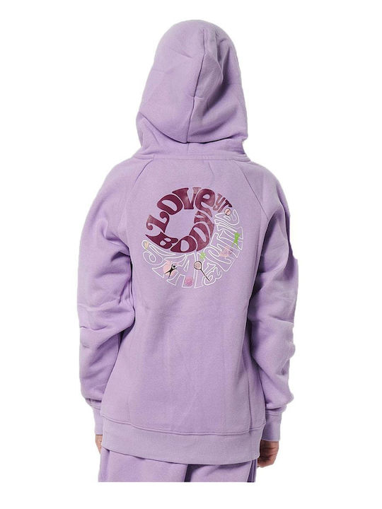 Body Action Girls Athleisure Cotton Hooded Sweatshirt with Zipper Purple