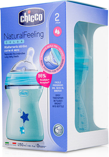 Chicco Πλαστικό Μπιμπερό Natural Feeling Κατά των Κολικών με Θηλή Σιλικόνης 250ml για 2+ μηνών Ciel Star