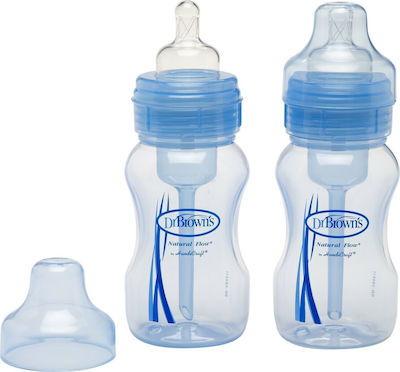 Dr. Brown's Set aus Plastikflaschen Options+ Wide Neck Gegen Koliken mit Silikonsauger für 0+, 0+ m, Monate Light blue 270ml 2Stück