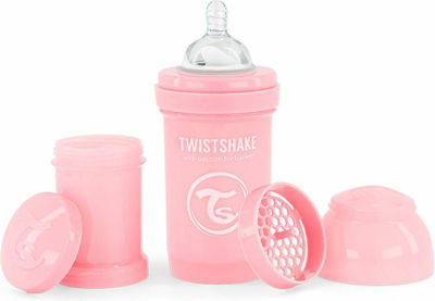 Twistshake Plastic Bottle Set Pastel Anti-Colic with Silicone Nipple for 0+, 0+ m, months Pink 180ml 2pcs