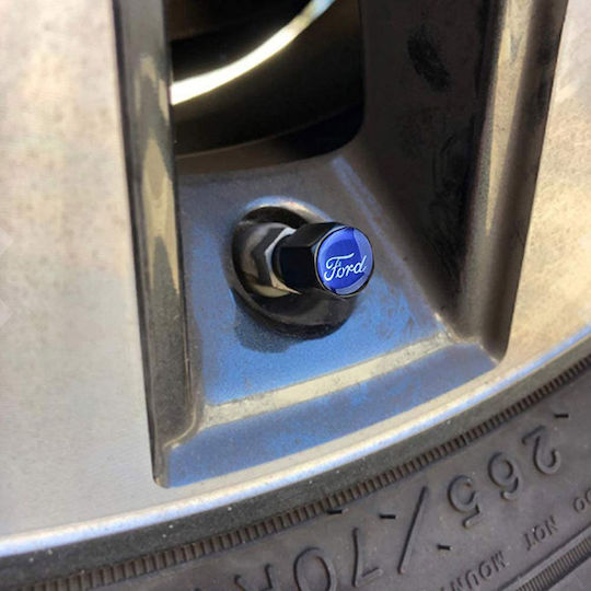 Auto Gs Ventilkappen für Autoreifen mit Logo Ford Schwarz 4Stück