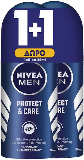 Nivea Men Protect & Care Антиспирантен Дезодорант 48ч в Рол-он 2x50мл