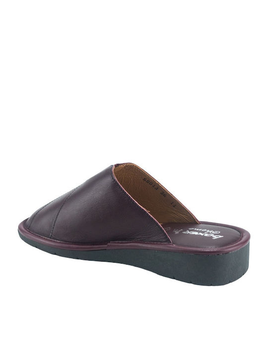 Leather Winter Women's Slippers Burgundy