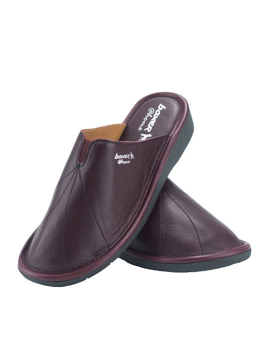 Leather Winter Women's Slippers Burgundy