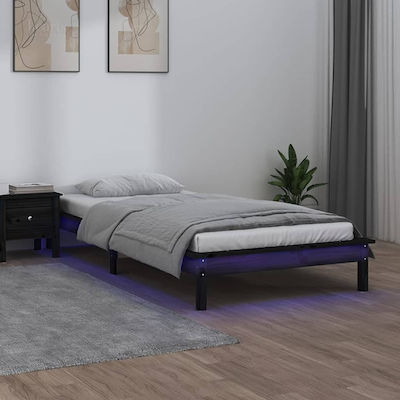 Bed Base Single made of Wood Black 90x200x26cm