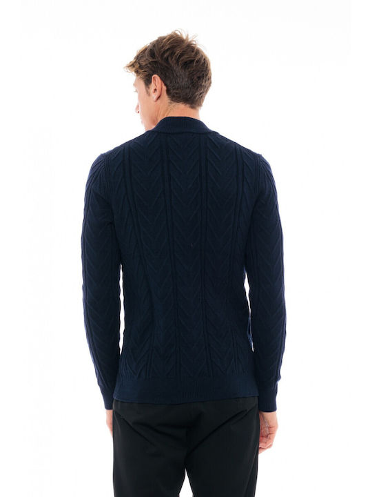 Biston Men's Knitted Cardigan with Zipper Navy Blue