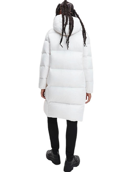 Calvin Klein Μακρύ Γυναικείο Puffer Μπουφάν για Χειμώνα Λευκό