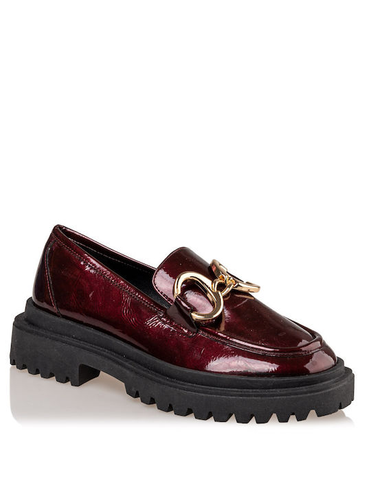 Mairiboo for Envie Patent Leather Women's Moccasins in Burgundy Color