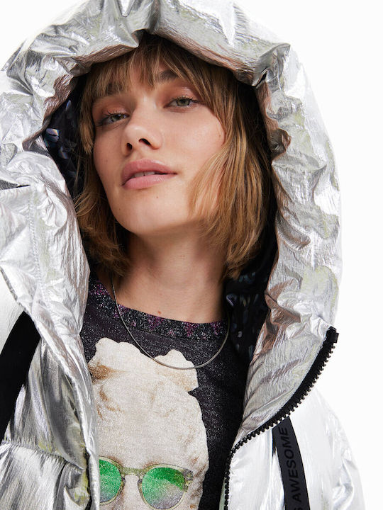 Jiman Kurz Damen Puffer Jacke für Winter Silber