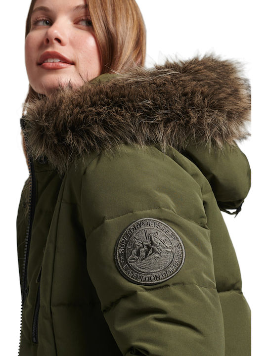 Everest Women's Long Puffer Jacket for Winter with Detachable Hood Surplus Goods Olive