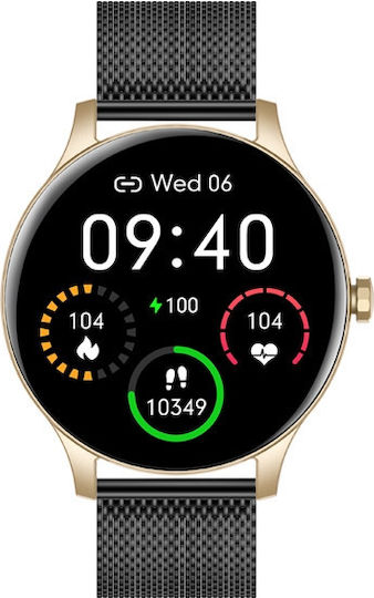 Garett Classy Edelstahl Wasserdicht Smartwatch mit Pulsmesser (Gold / Black)