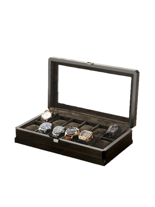 Daponte Wooden Watch Case Deluxe with Transparent Cover for 12 Watches Black DAP-WB11