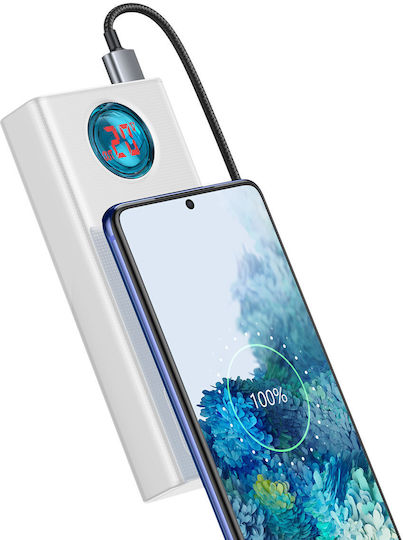 Baseus Amblight Overseas Edition Power Bank 30000mAh 65W с 4 USB-A порта и USB-C порт Power Delivery Бял