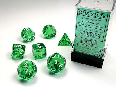 Chessex Translucent Polyhedral 7-Die Set Würfel Grün/Weiß 7Stück 23075