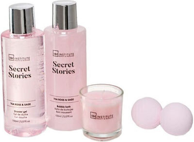 IDC Institute Secret Stories Tea Rose & Sage Set Îngrijire pentru Curățarea corpului Curățarea corpului cu Gel de dus & Lumânare