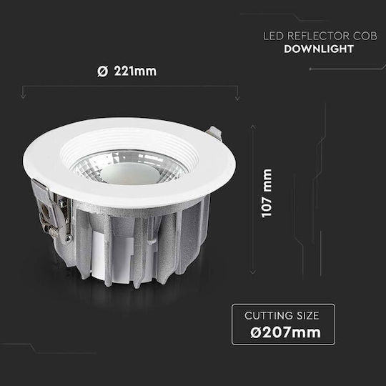 V-TAC Round Recessed LED Panel 40W with Cool White Light 6500K