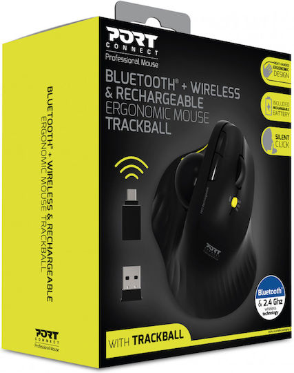 Port Designs 900719 Wireless Ergonomic Bluetooth Mouse with Trackball Black