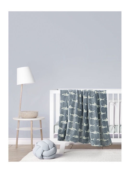 Kocoon Κουβέρτα Αγκαλιάς & Λίκνου Sharky Fleece Μπλε 80x110εκ.