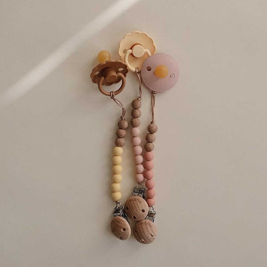 Mushie Pacifier Clip with Purple Wooden Beads