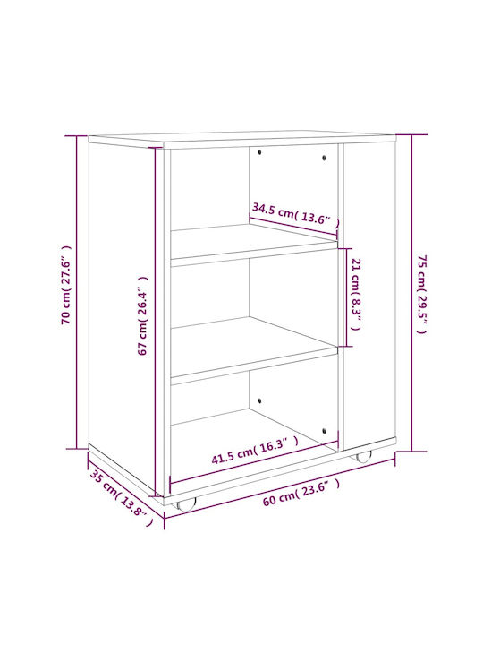 Office Storage Chipboard Cabinet with Wheels Brown L60xW35xH75cm