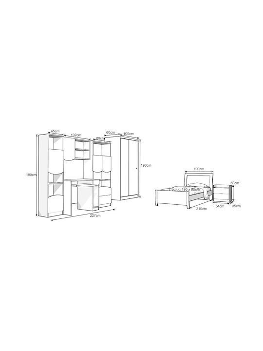 Ντουλάπα Μήλος 1 Δίφυλλη 100x60x190cm Ντουλάπα Μήλος 1 Δίφυλλη 100x60x190cm