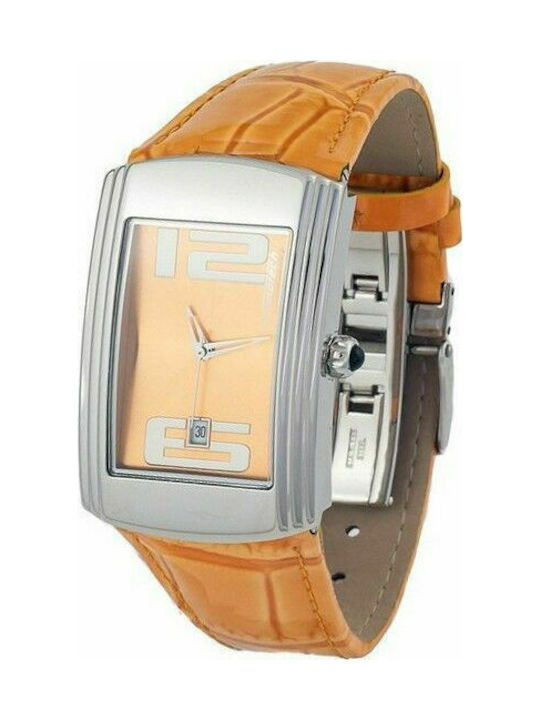 Chronotech Watch with Orange Leather Strap CT7017B-07