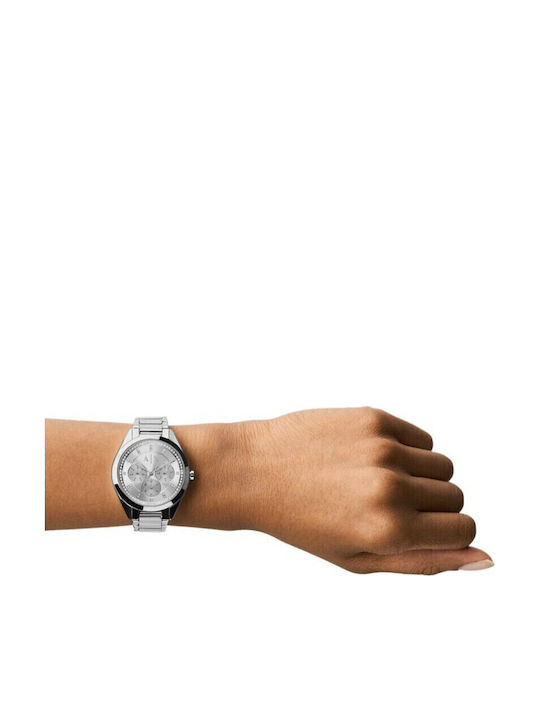 Armani Exchange Γυναικείο Ρολόι 38mm Χρονογράφος Μπαταρίας με Ασημί Μεταλλικό Μπρασελέ