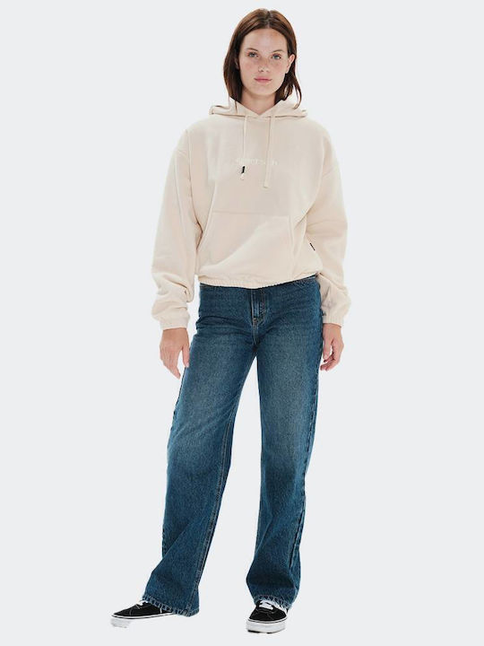 Women's Sweatshirt Velvet Hooded Ecru