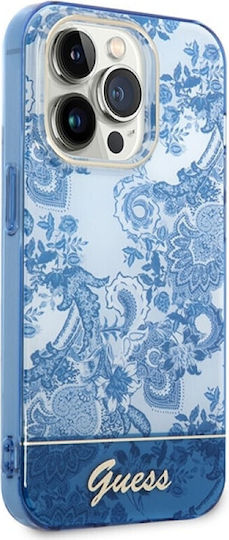 Guess Porcelain Collection Umschlag Rückseite Kunststoff Electro Cam TDJ / Blue (iPhone 14 Pro)