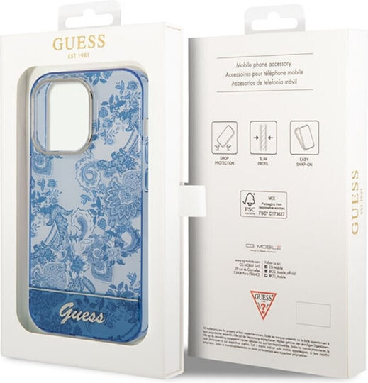 Guess Porcelain Collection Umschlag Rückseite Kunststoff Electro Cam TDJ / Blue (iPhone 14 Pro)