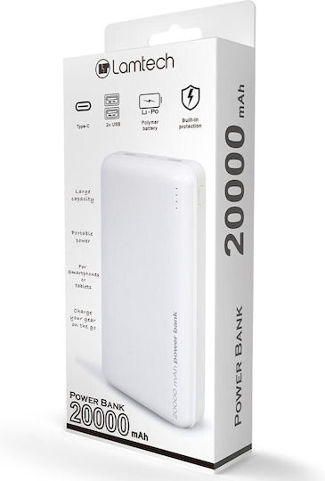 Lamtech LAM112129 Power Bank 20000mAh mit 2 USB-A Anschlüssen Weiß