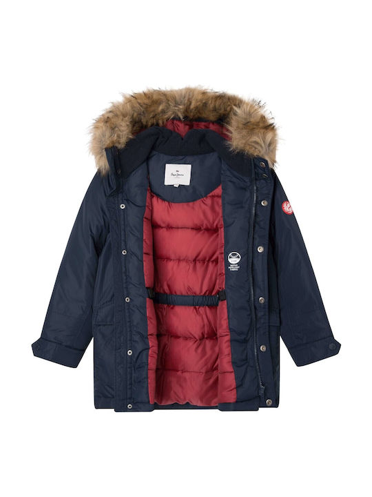 Kinder Parka Lang mit Kapuze Marineblau Goole Boy
