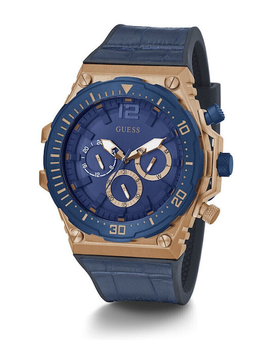 Guess Men's Watch 48mm Chronograph Battery with Blue Leather Strap