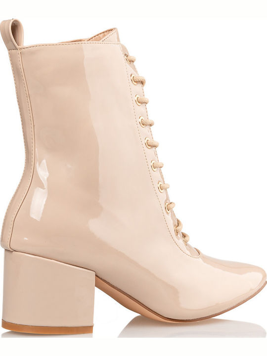Stiefeletten Damen aus Lackleder Beige