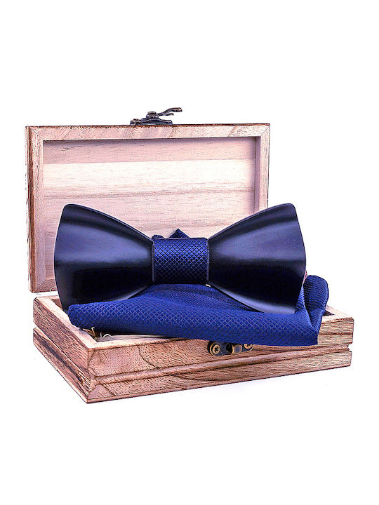 Legend Accessories Σετ Ξύλινo Παπιγιόν με Μαντήλι Navy Μπλε