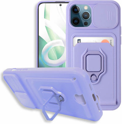 Bodycell Multifunction Plastic Back Cover with Strap and Credit Card Holder Purple (iPhone 12 / 12 Pro)