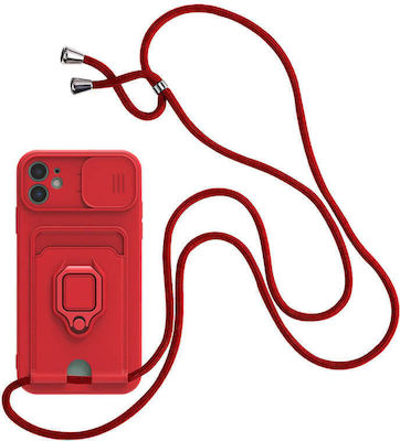 Bodycell Multifunction Plastic Back Cover with Strap and Credit Card Holder Red (Mi 11 Lite / 11 Lite 5G / 11 Lite 5G NE)