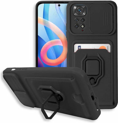 Bodycell Multifunction Plastic Back Cover with Strap and Credit Card Holder Black (Redmi Note 11 / 11S 4G)