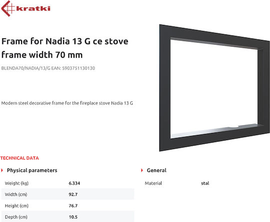 Kratki Χαλύβδινη Πρόσοψη Τζακιού 92.7x76.7cm