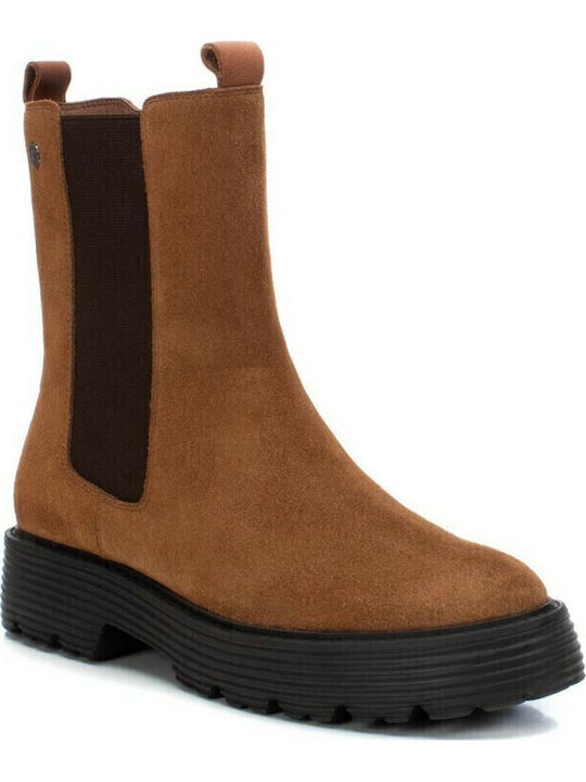 Wildleder Damen Chelsea Stiefeletten Tabac Braun