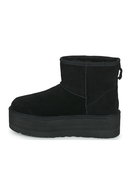 Classic Mini Platform Suede Дамски Ботуши с Козина Черни