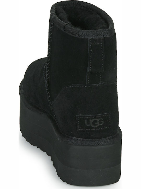 Classic Mini Platform Suede Дамски Ботуши с Козина Черни