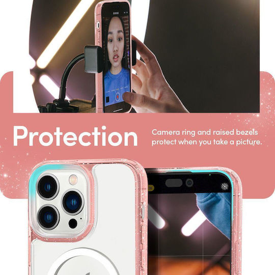 Spigen Cyrill Shine MagSafe Back Cover Silicon 0.2mm Set cu Geam Glitter Rose (iPhone 14 Pro)