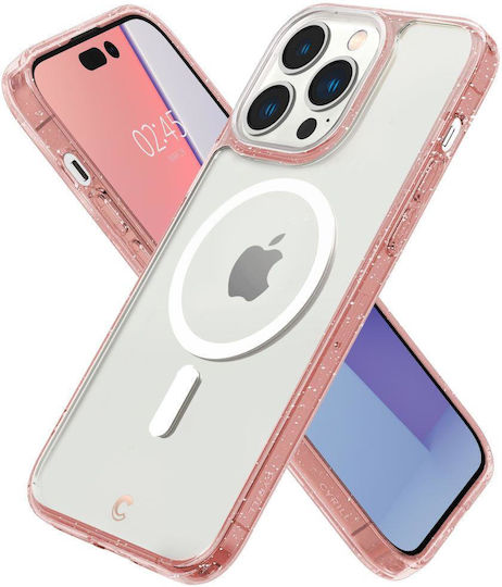 Spigen Cyrill Shine MagSafe Back Cover Silicon 0.2mm Set cu Geam Glitter Rose (iPhone 14 Pro)