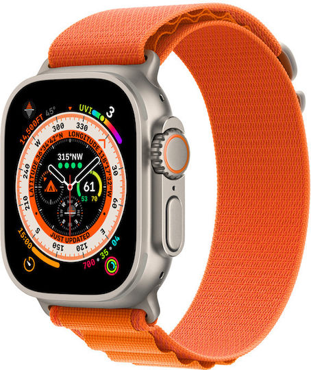 Apple Watch Ultra Titanium 49mm Waterproof with eSIM and Heart Rate Monitor (Orange Alpine Loop Small)