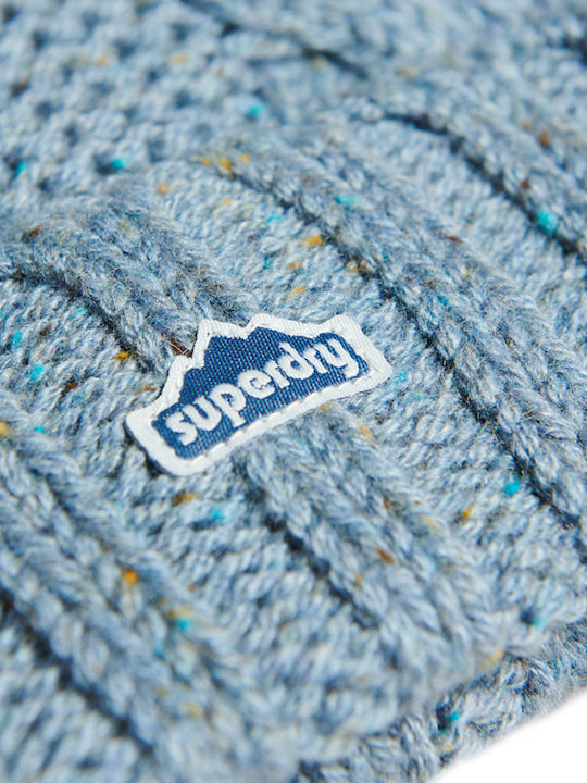Cable Knit Bobble Pom Pom Beanie Γυναικείος Σκούφος με Πλεξούδες Soft Blue Tweed