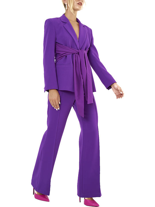 Women's Fabric Trousers Flared Regular Fit Purple