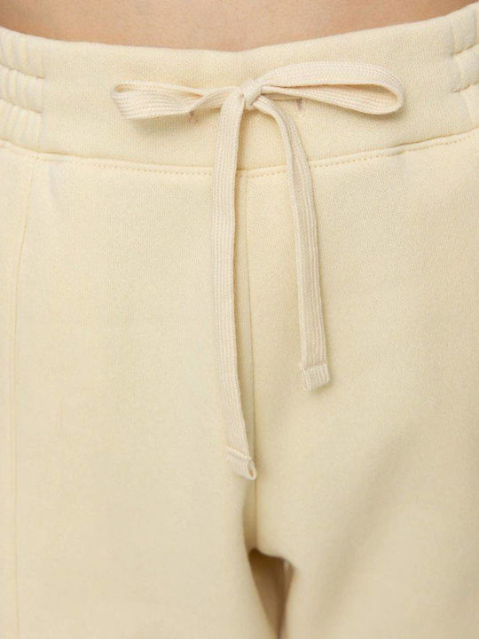 Rib Cuff Talie înaltă Pantaloni de Trening cu elastic Ecru
