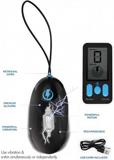 XR Zeus E-Stim Pro for Electro-stimulation Silicone Vibrating Egg with Remote Control Black